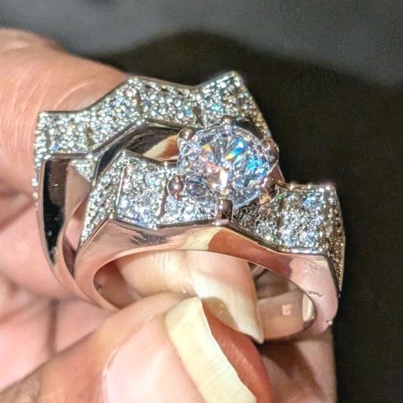 Women's 2pc Solid 925 Sterling Silver Lab Created Diamond Bridal Set SZ 9 - Picture 5 of 17